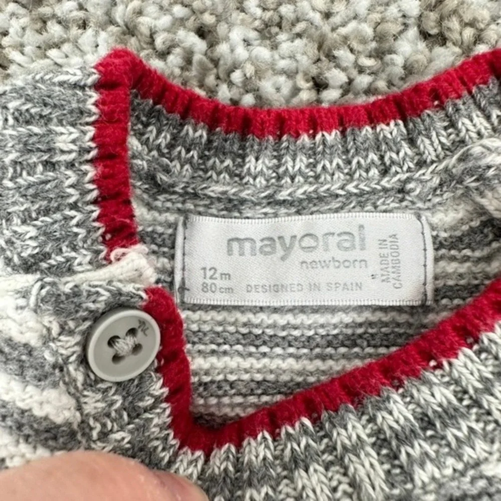 Mayoral Newborn Infant Outfit Set Grey‎ Striped Sweater Red Corduroy Pants 12M